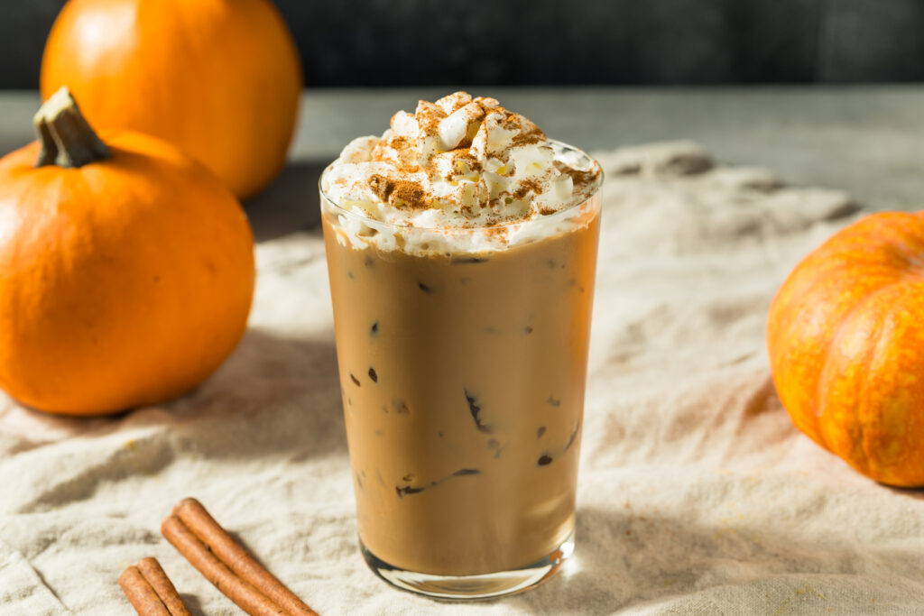 Cold Refreshing Iced Pumpkin Spice Latte with Whipped Cream